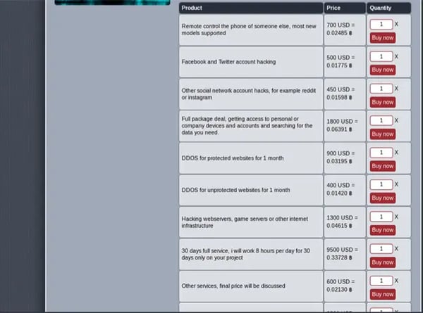 Example of a Hacker-for-Hire listing on the Dark Web