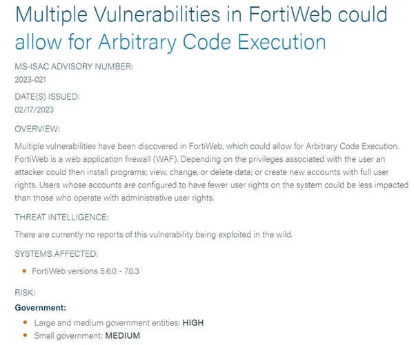 MS-ISAC Vulnerability Advisory Sample