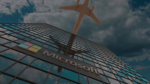Microsoft Building with a plane on top