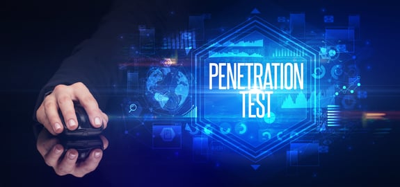 Penetration Testing image with someone's hand in the backgound